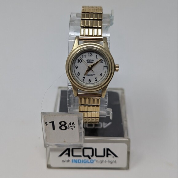 Timex Acqua INDIGLO Night Light Ladies Gold Tone Watch A63912 Stretch Band - Picture 1 of 12